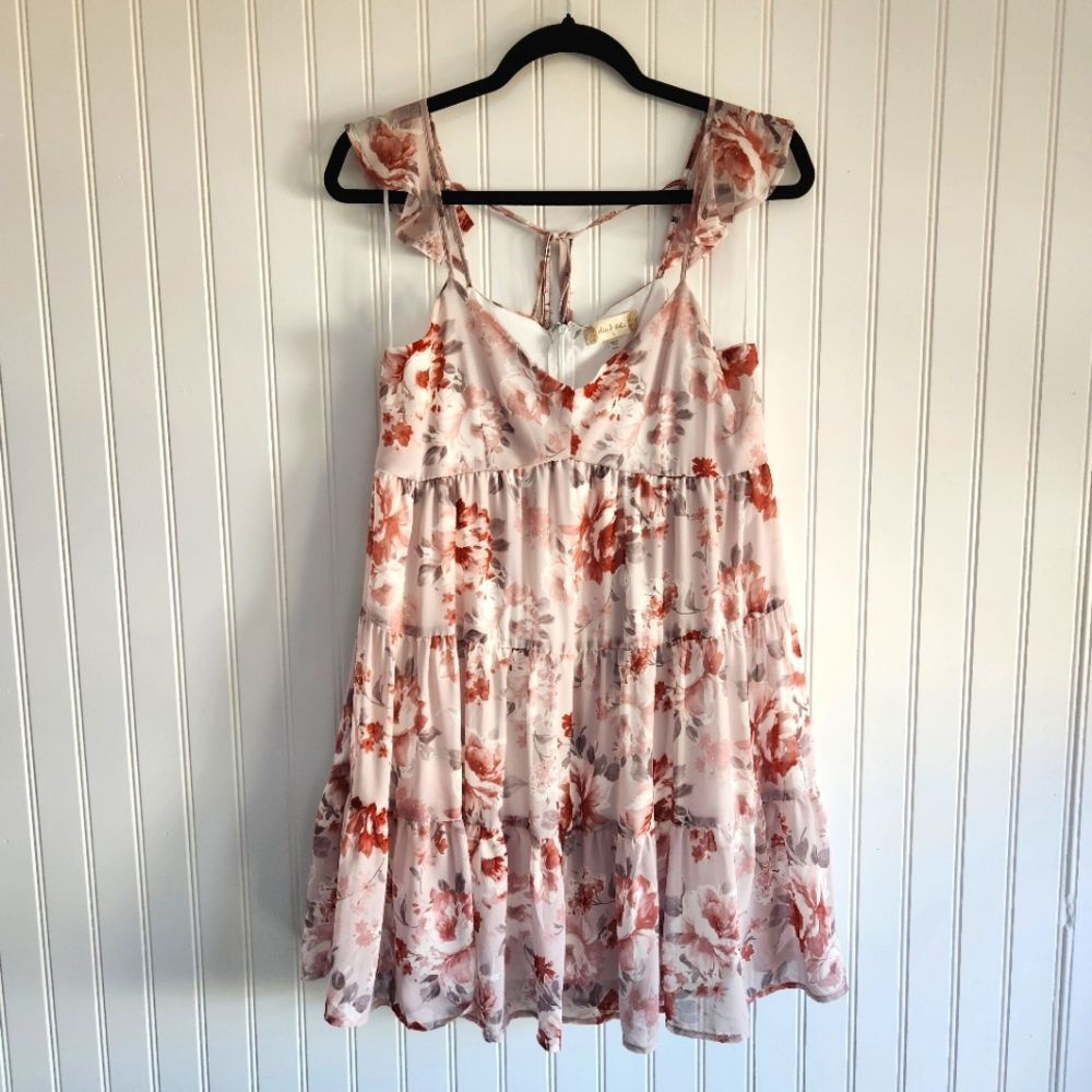 ALTAR'D STATE Pink Floral Feminine Back Tie Tiered Mini Dress Small